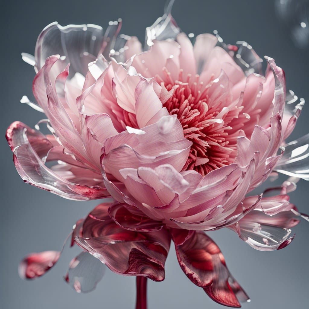 Shattered Glass Peony Flower in Transparent Shards