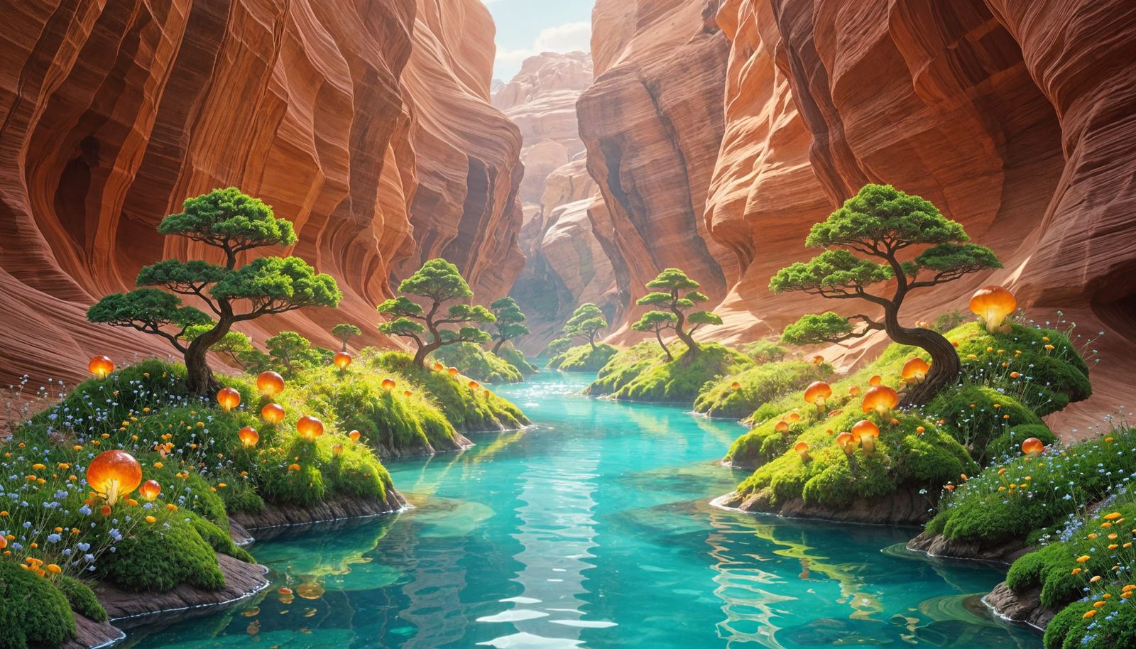 Moss-Covered Antelope Canyon with Rainbow Mushrooms and Bons...