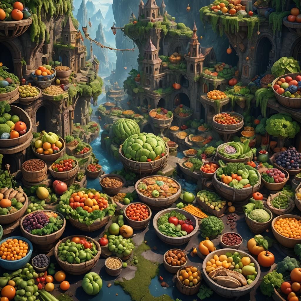 Fantastical Healthy Food World in Detailed Matte Painting