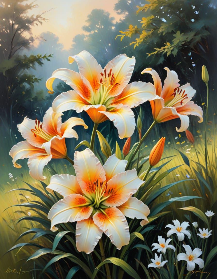 Serene Floral Masterpiece in Golden Light