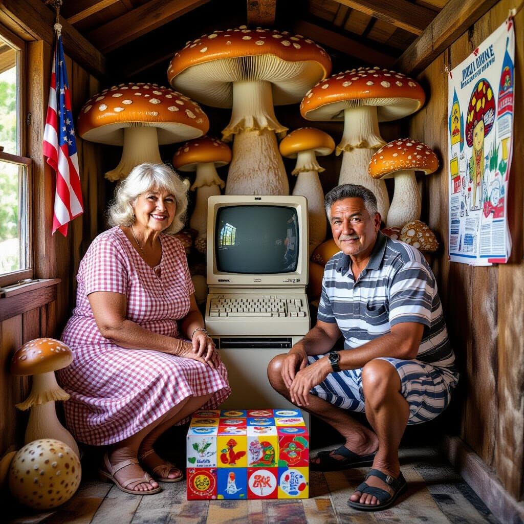 Peruvian-American Centenarians in Surrealist Setting