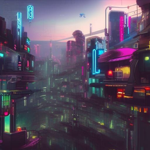 Cyberpunk City on Mountain Top