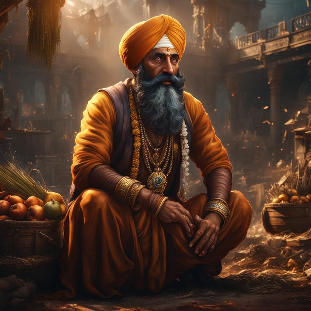 Distressed Sikh Man: Detailed Matte Painting