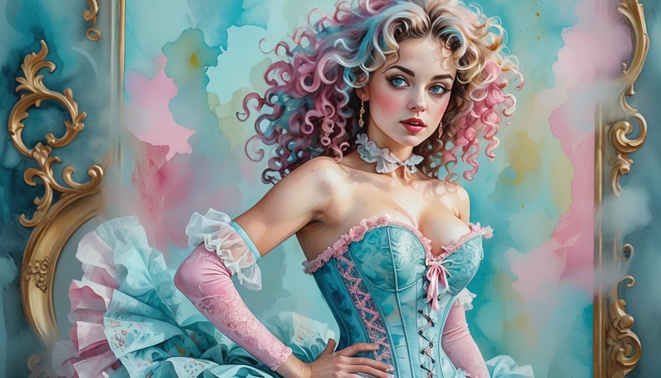 Baroque Pop Art Portrait of a Curly-Haired Woman