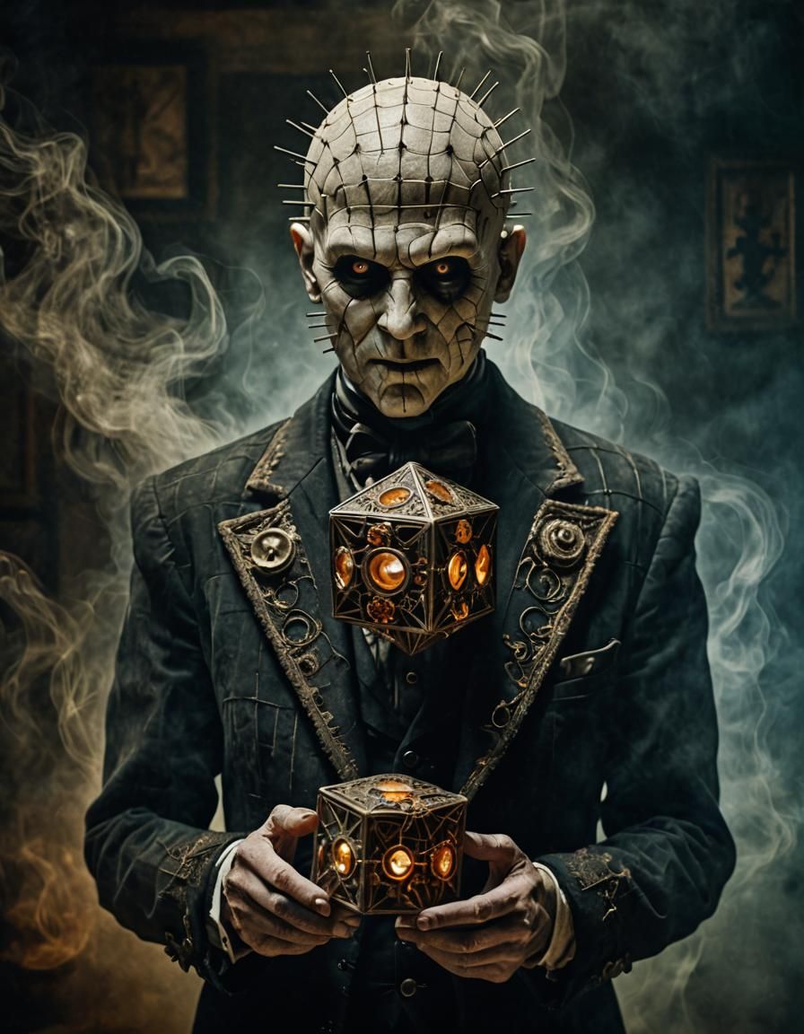 Vintage Horror Movie Scene with Pinhead in Daguerreotype