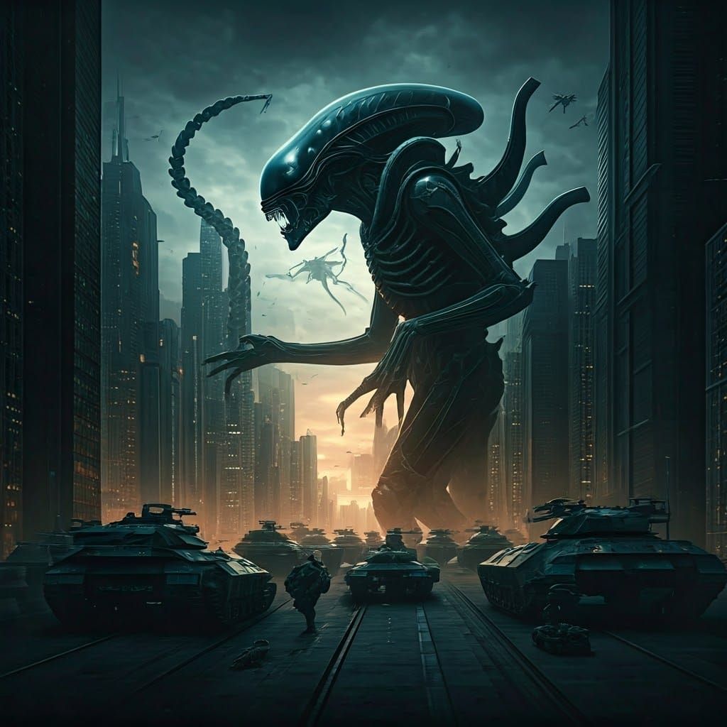 Epic Sci-Fi Battle: Giant vs Kraken in Metropolis