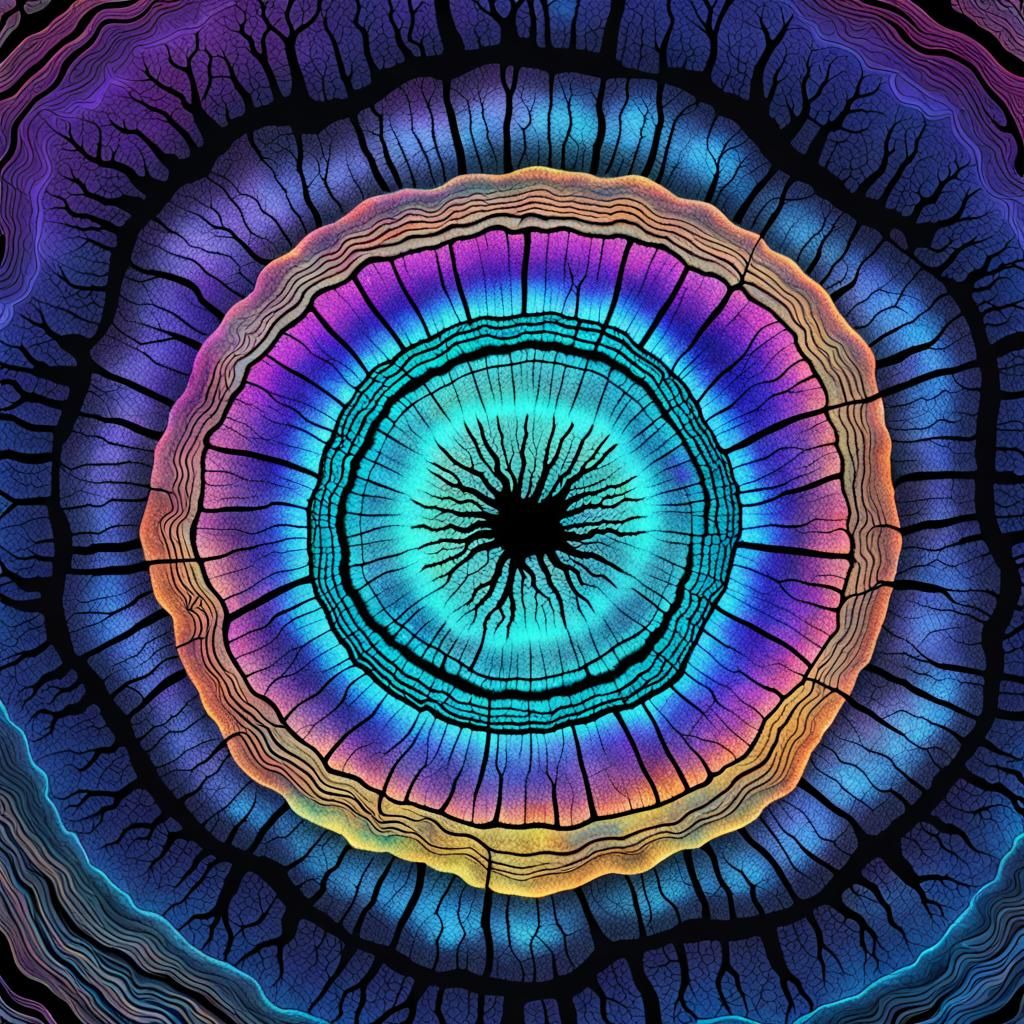 Astral Tree with Glowing Mycelium in Holographic Style