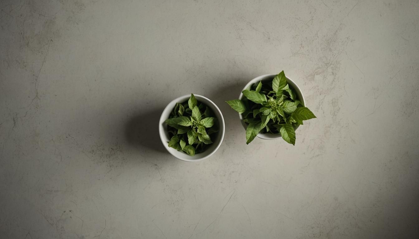 Tulsi Leaves in White Bowl: Cinematic Still Life