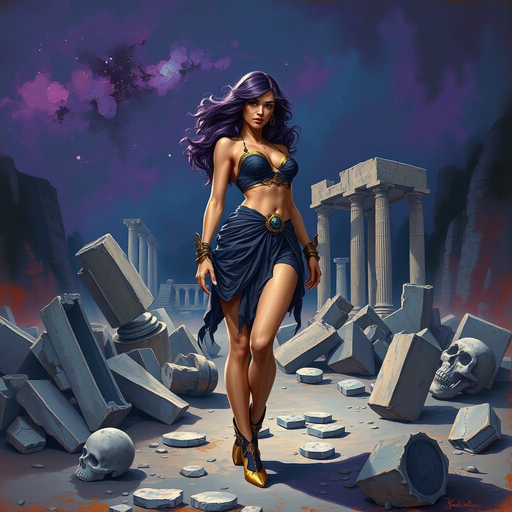 Fantasy Woman Amidst Ancient Greek Ruins