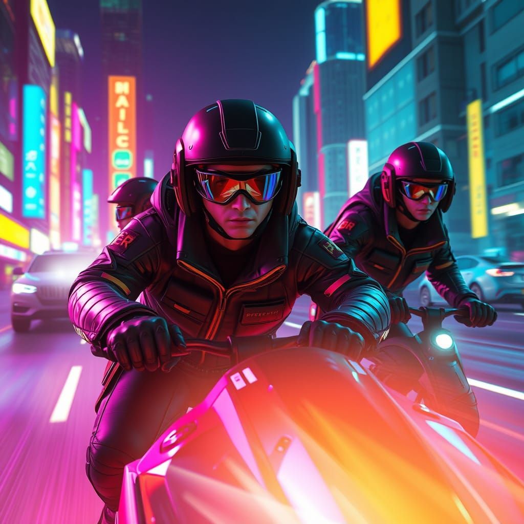 Cyberpunk Police Hot Pursuit in Neon Cityscape