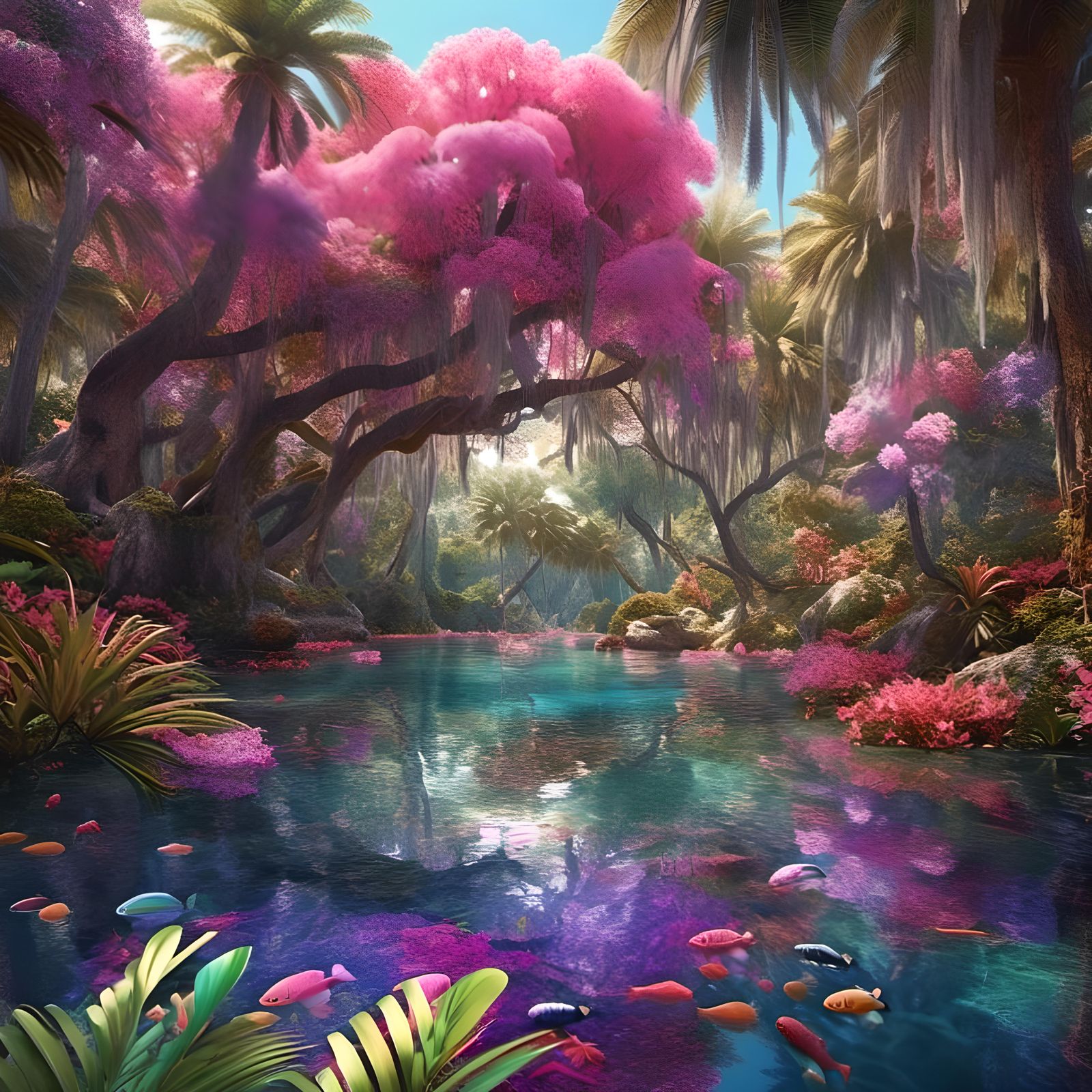 Florida Spring: Azaleas and Manatees in Candy Art Style