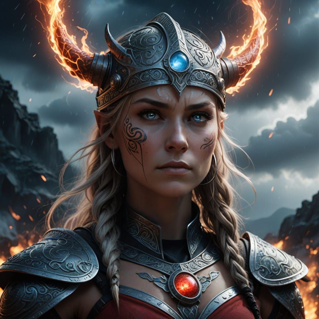 Hyperrealistic Viking Queen with Phoenix Tattoo and Power Au...