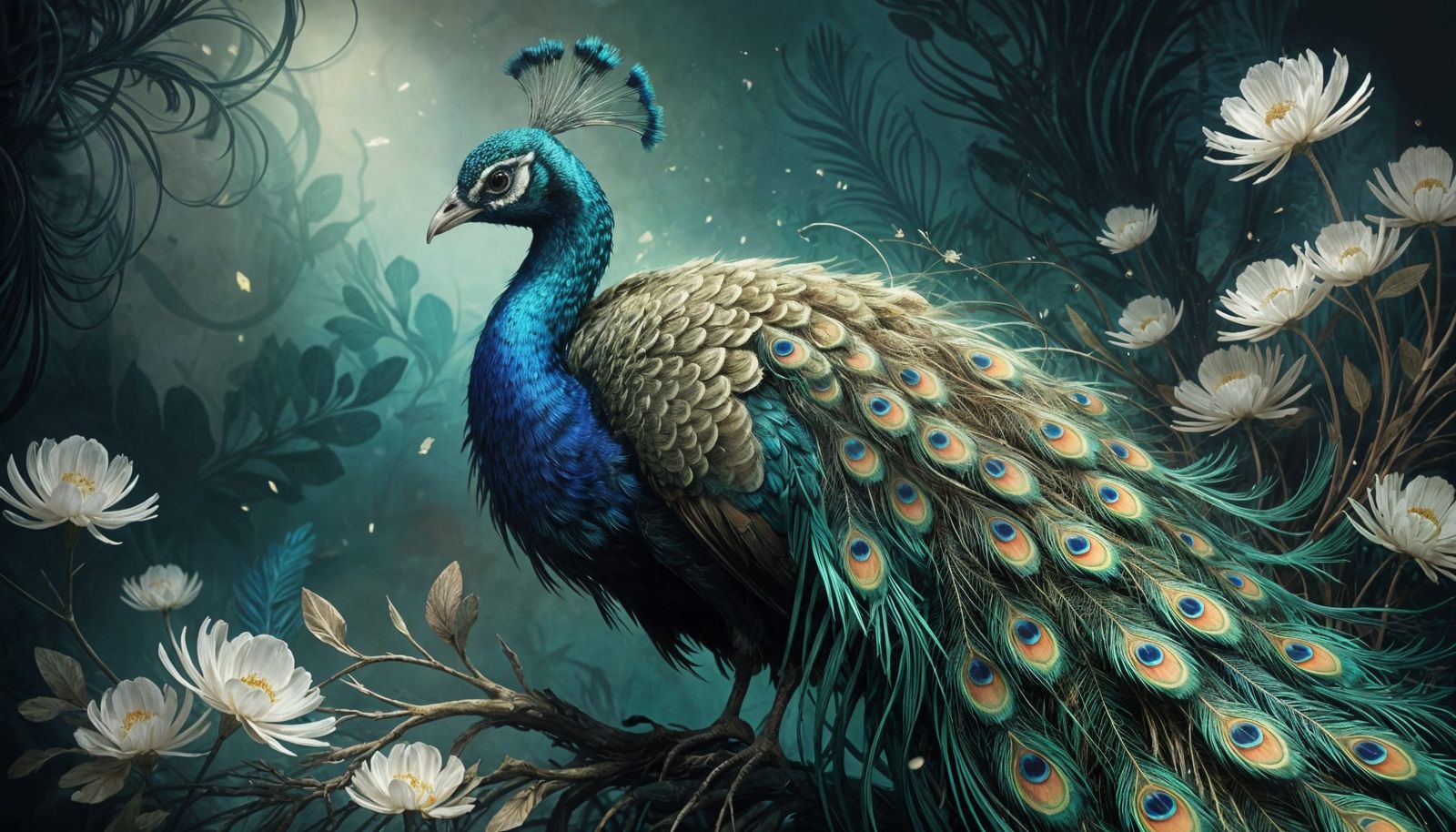 A Majestic Peacock in Vibrant Digital Illustration