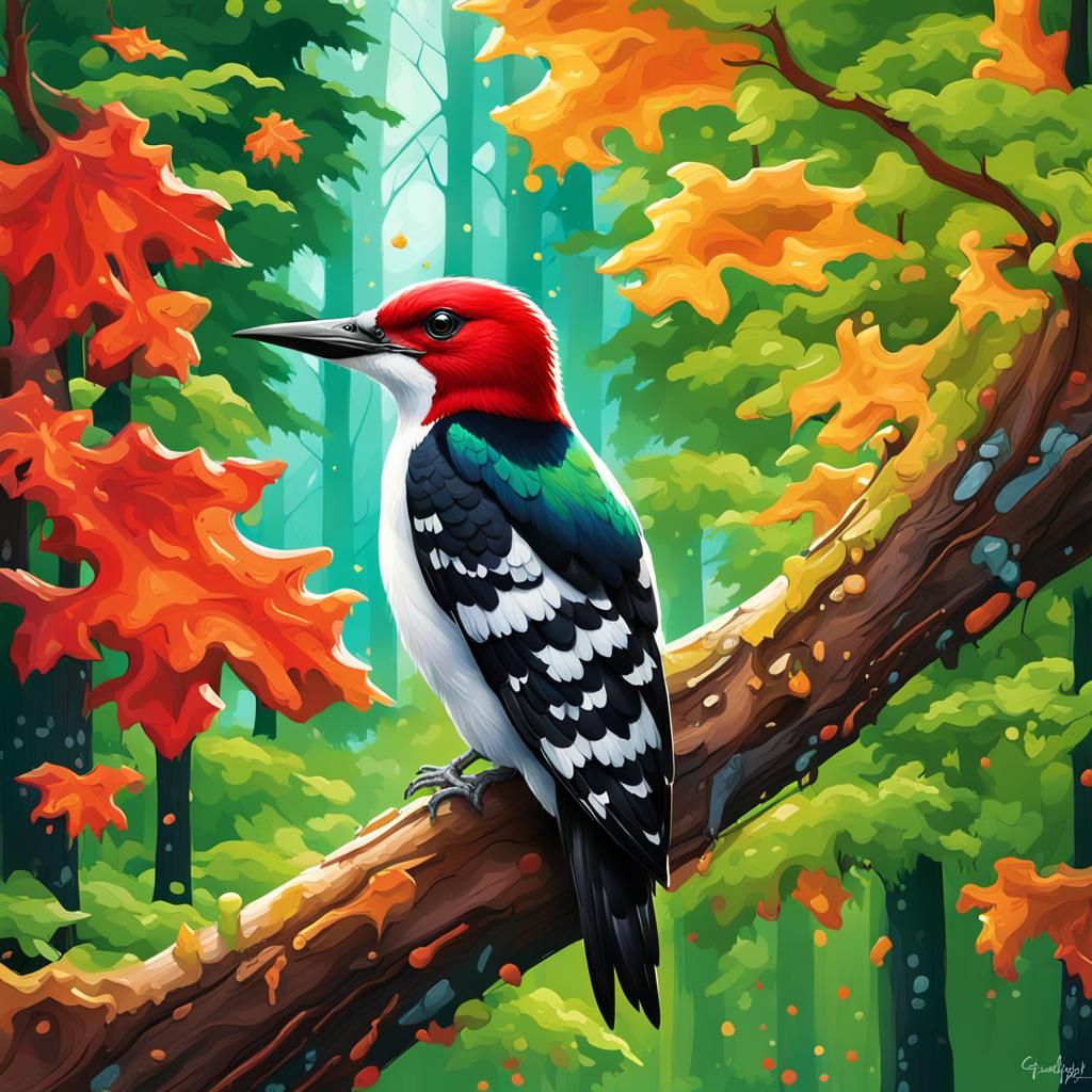 cute red headed woodpecker