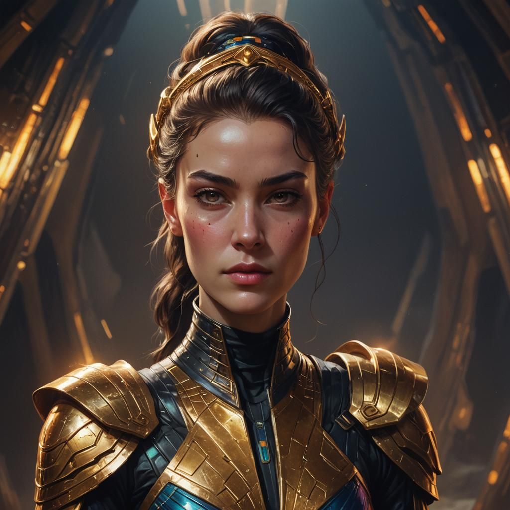 Princess in Dune Atreides Suit: Vibrant Oil Painting