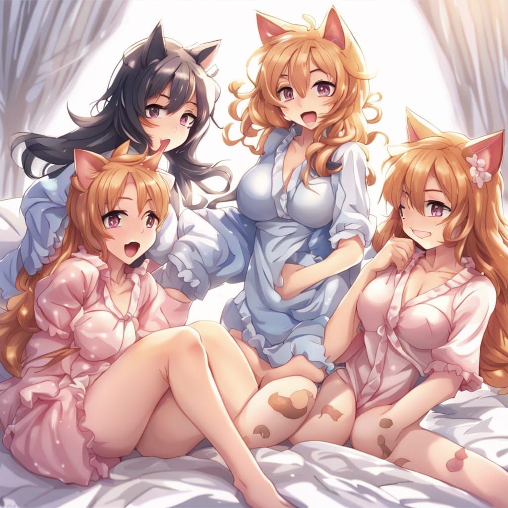 Anime Cat-Women Pillow Fight Manga Style