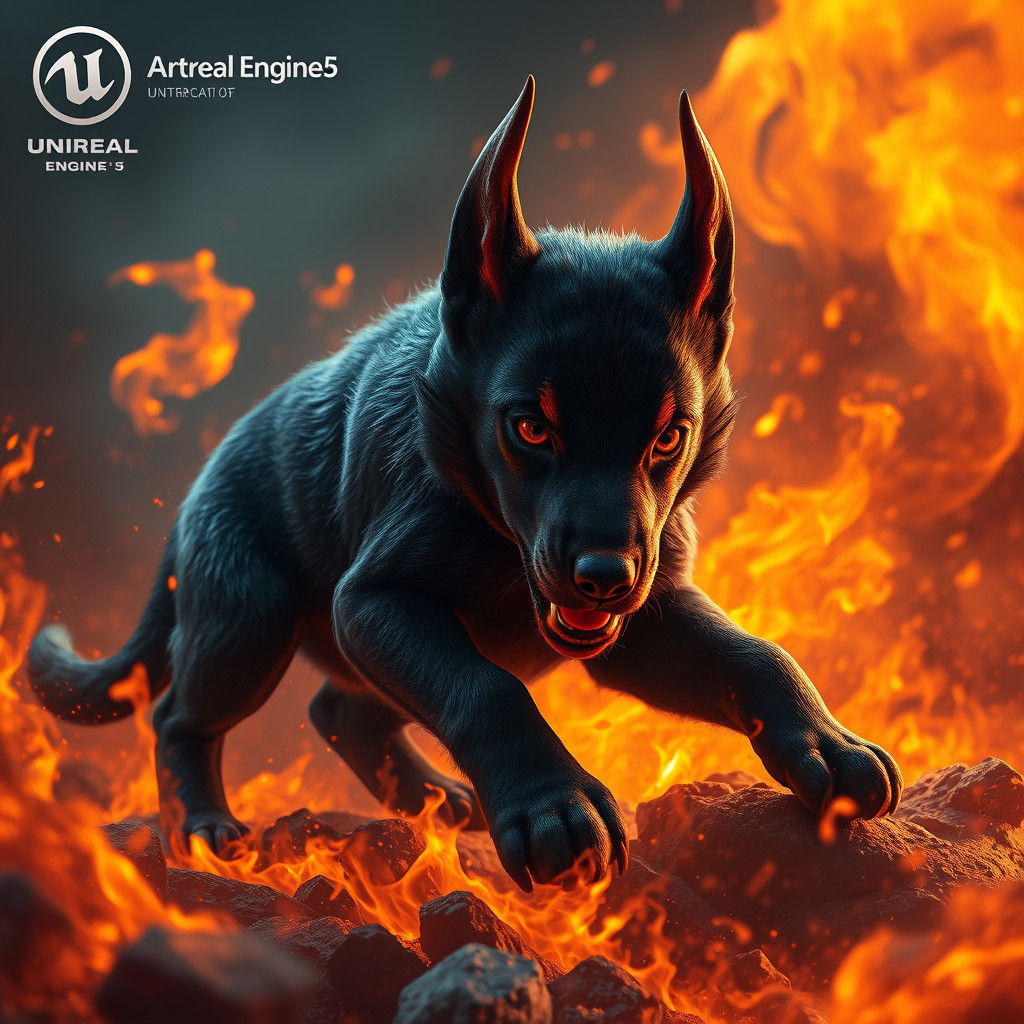 Fiery Hellhound Puppy Fantasy Concept Art