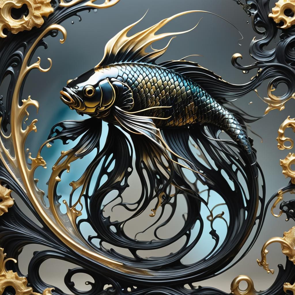 Biomechanical Japanese Fighting Fish in Giger Style