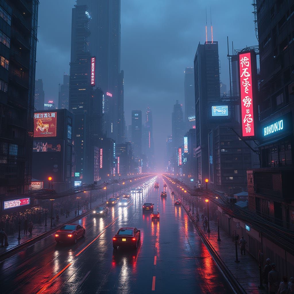 Futuristic Cityscape at Dusk, Cyberpunk Style