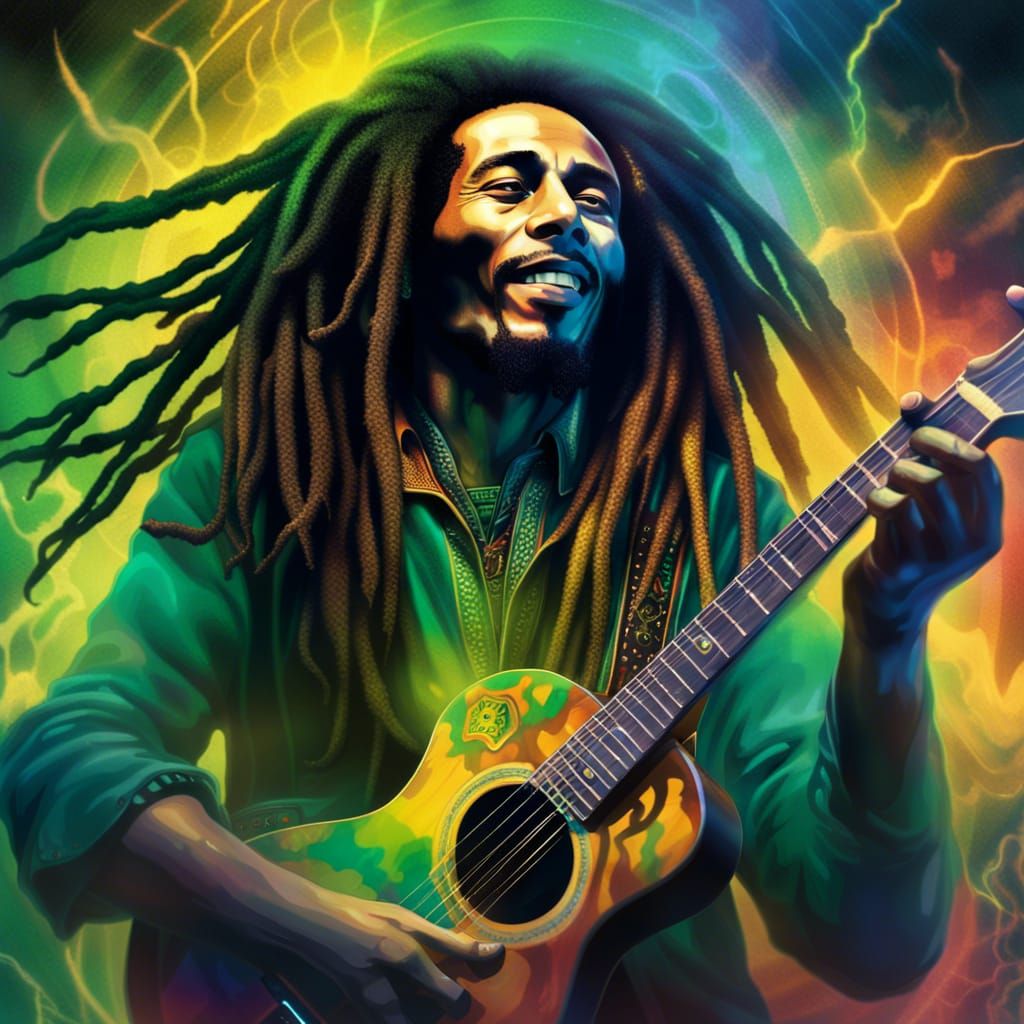 Bob Marley in Iridescent Jar, Digital Art