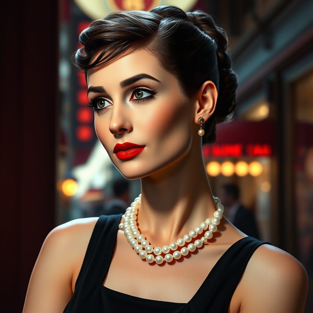 Elegant Audrey Hepburn Portrait in Art Nouveau Style