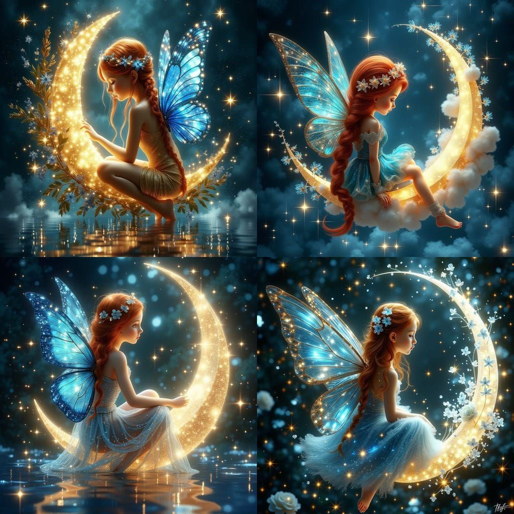 Enchanted Fairy Perched on a Glowing Moon