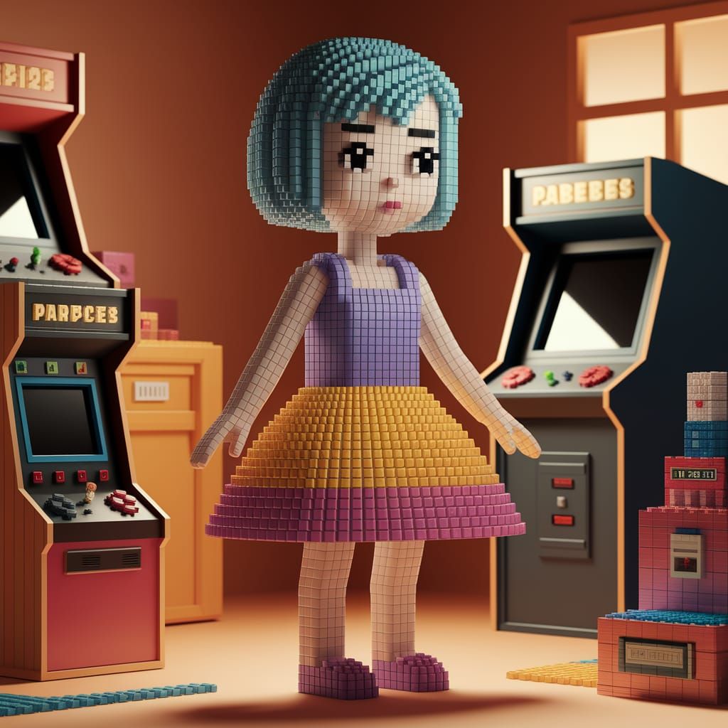 Voxel-Pixel Korean Girl in 8-bit Room