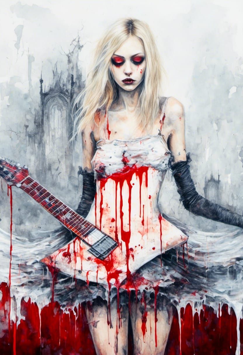 Surreal Goth Girl with Melting Guitar