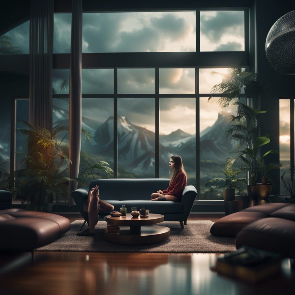 Girl in Modern House: Digital Matte Painting