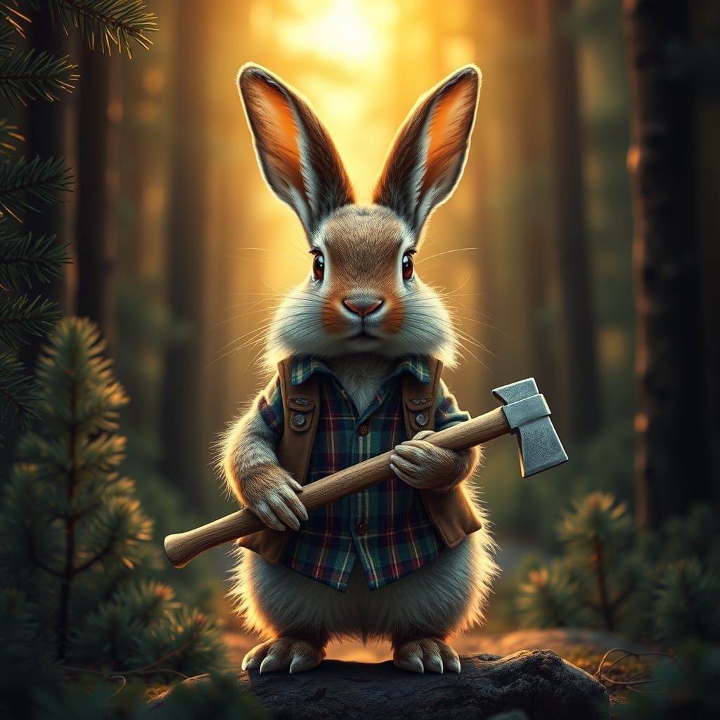 Fantasy Lumberjack Rabbit in Emerald Forest