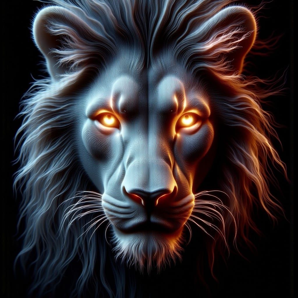 Lion Portrait with Prism Veins and Shadow Contours