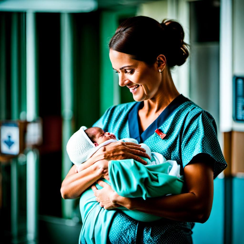 Midwife Holding Newborn Baby in Hospital