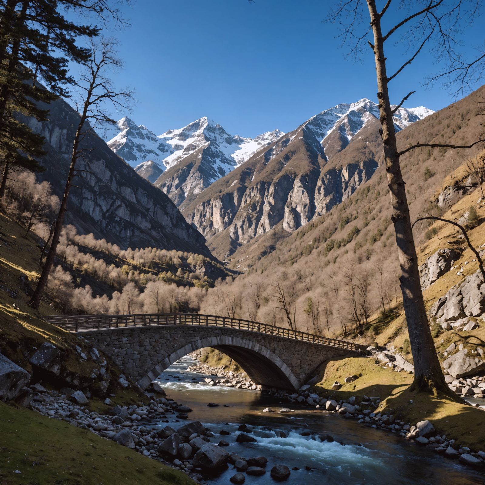 Mountain River Bridge in Hyperrealistic HDR