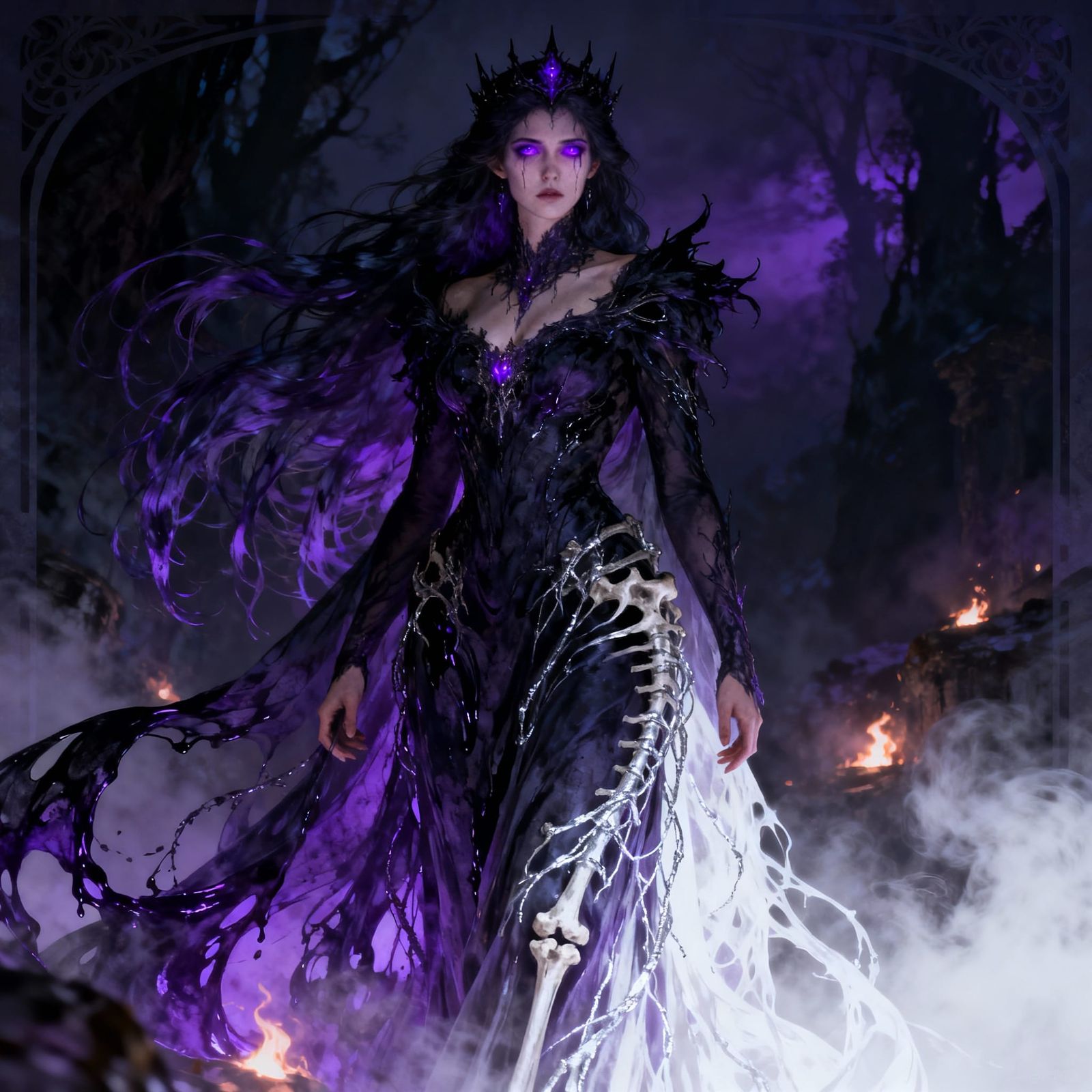 Dark Queen's Haunting Gaze in Twilight Realm