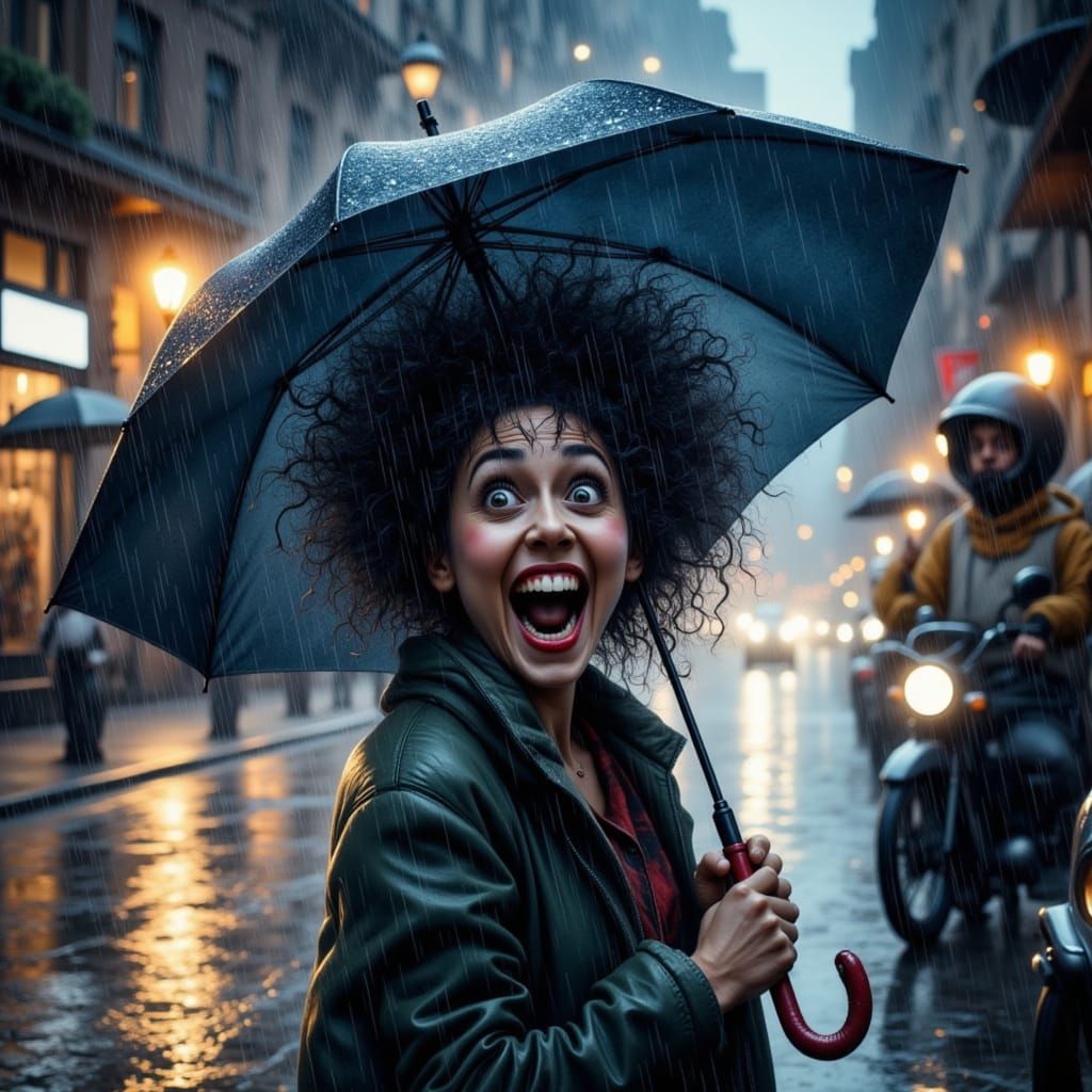 Frustrated Person in Rainy City Street