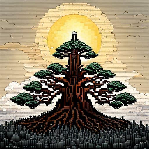 Cosmic World Tree in 64-bit Pixel Art