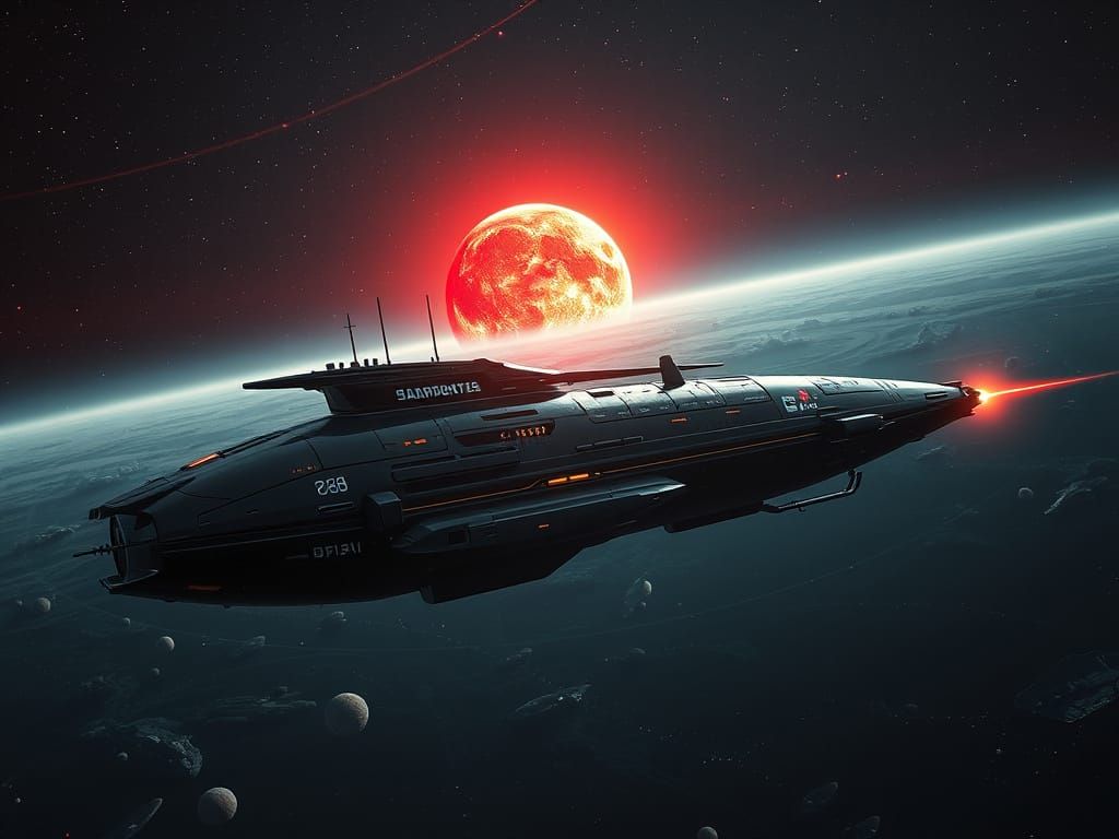 Epic Futuristic Spacecraft Exploring Alien Cosmos