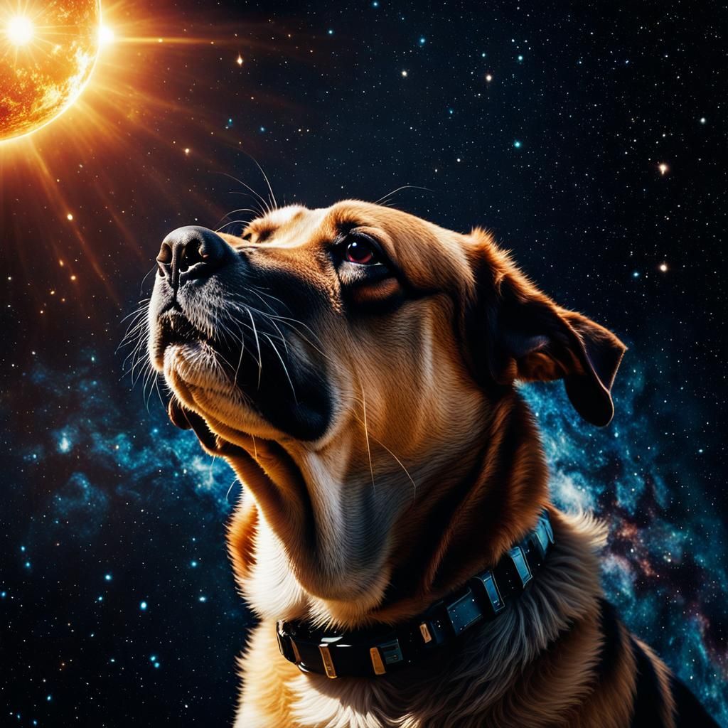 Celestial Dog Pushes Sun: A Cosmic Film Still