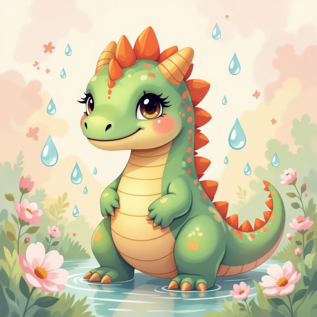 Cute T-Rex with Aquarelle Effect in Whimsical Style