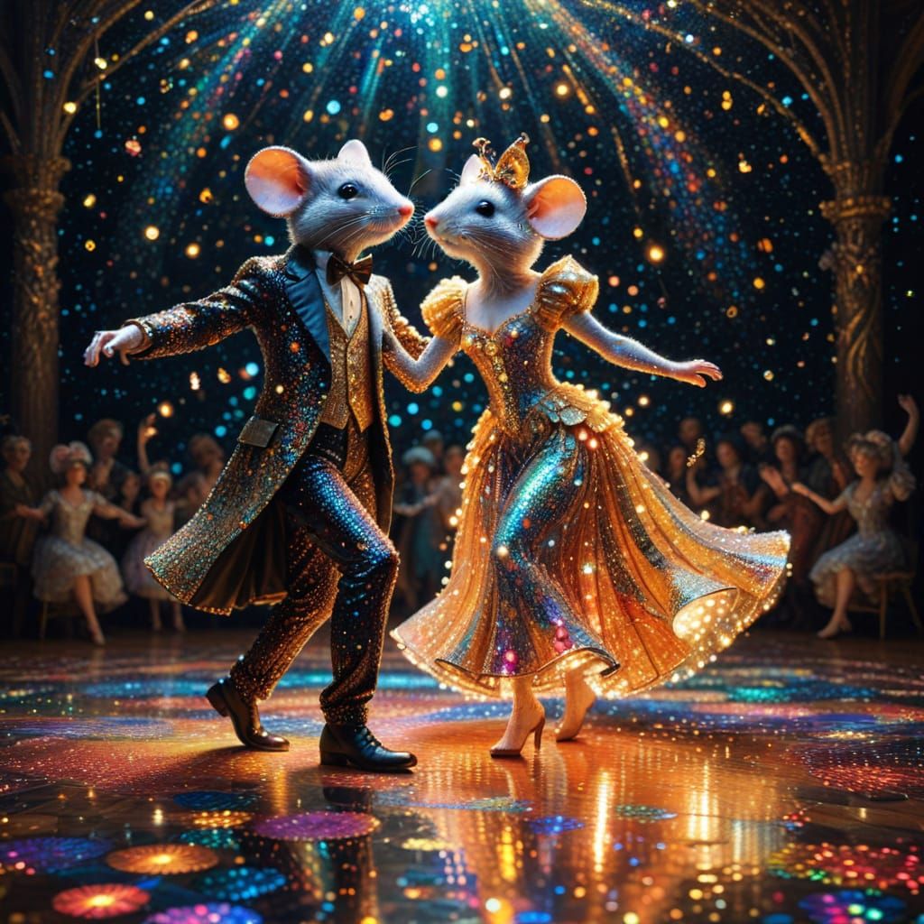 Whimsical Disco Dance Floor in Pointillist Style