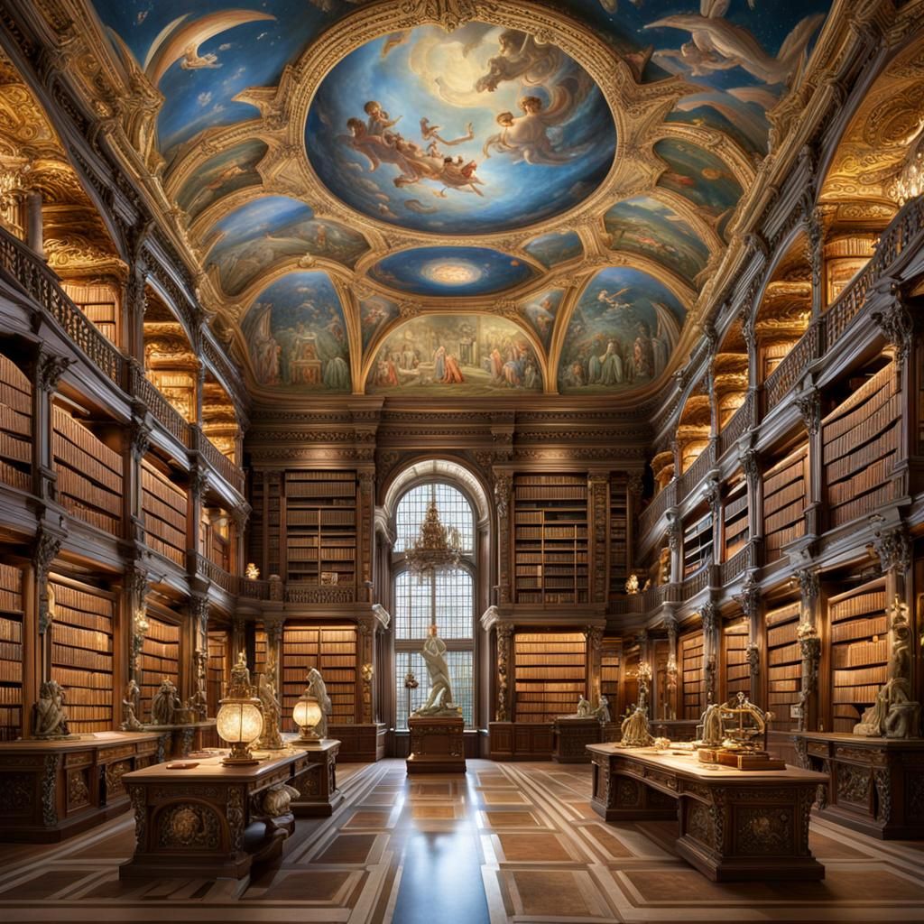 Ancient Library in Hyperrealistic Renaissance Style