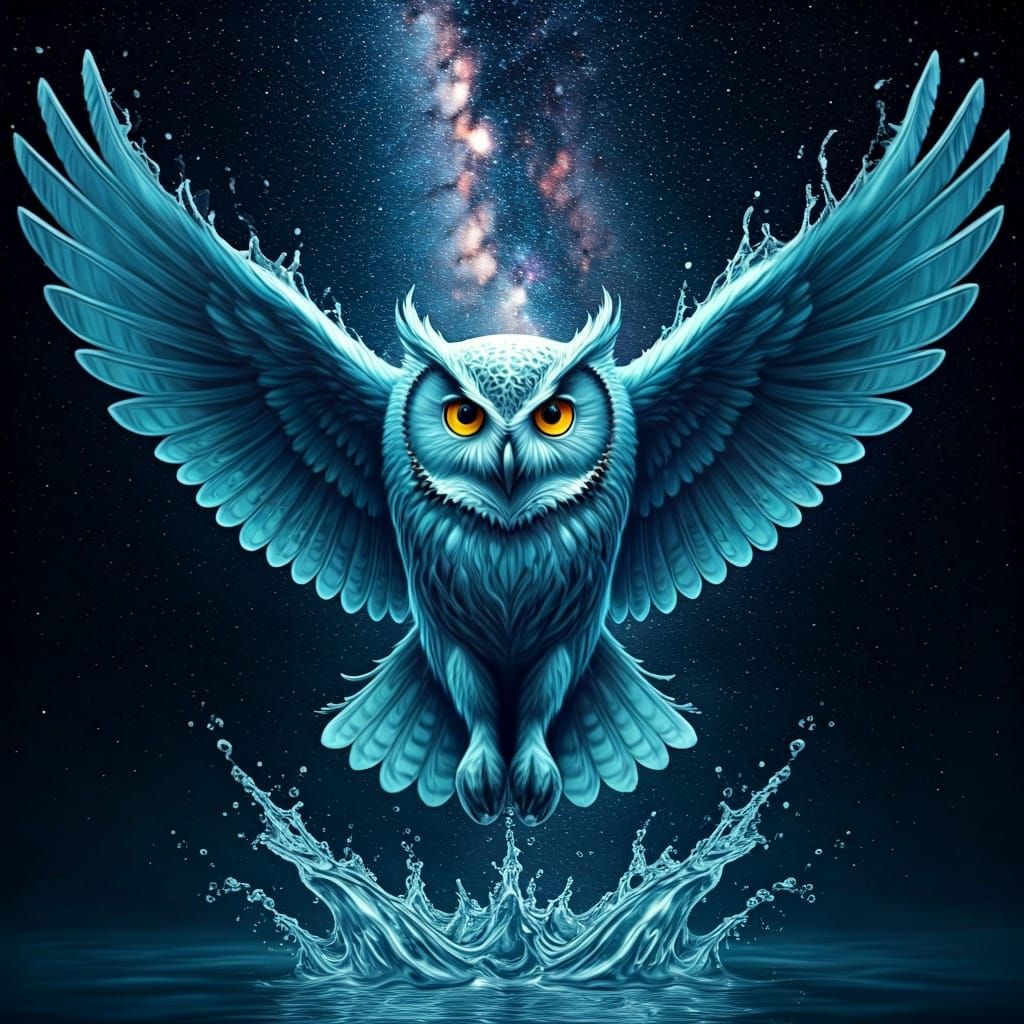 Ethereal Water Owl Soaring Through Cosmic Night