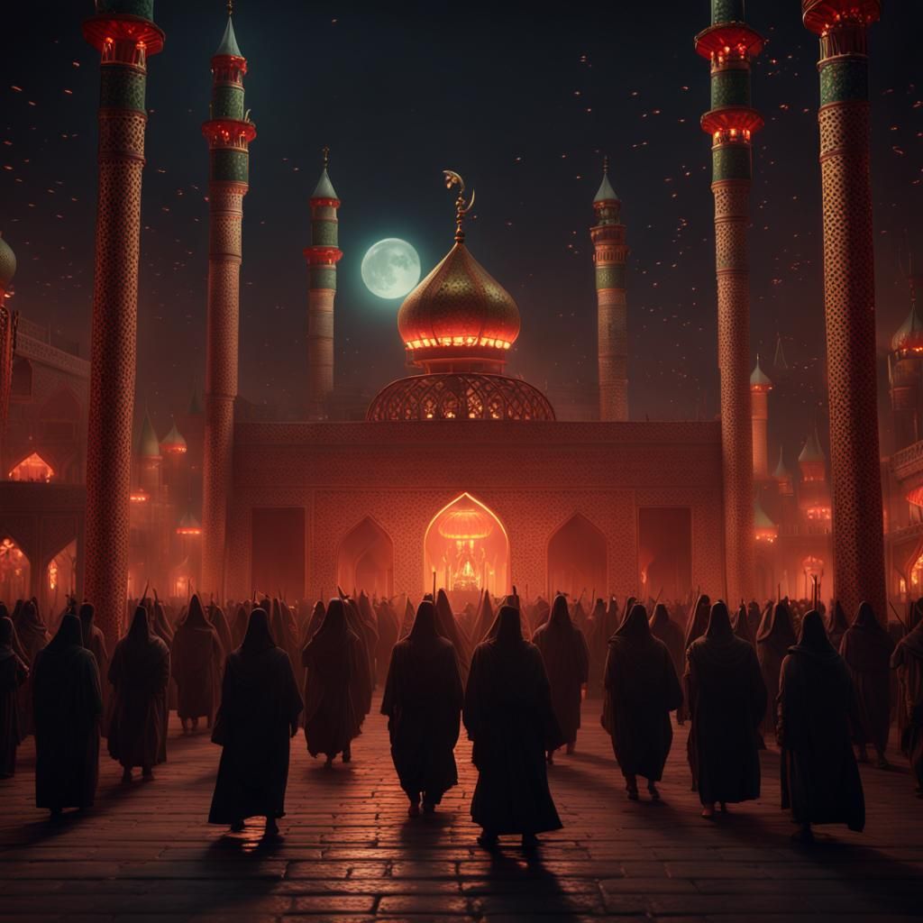 Hyper Realistic Karbala Ashura Procession Background at night