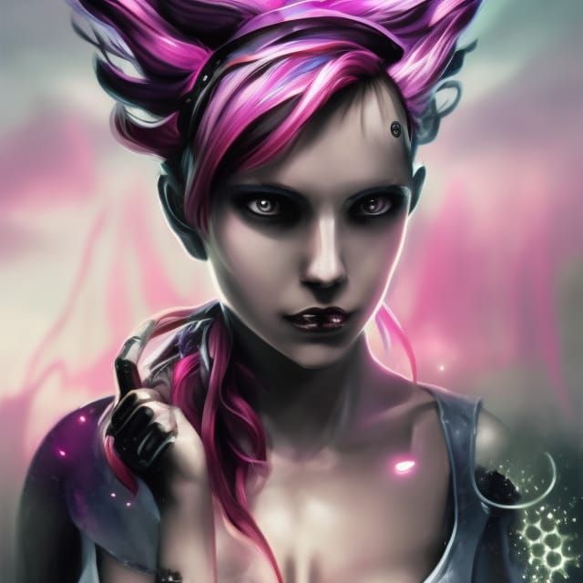 Cyberpunk Punk Princess with Pink Mohawk, Digital Art