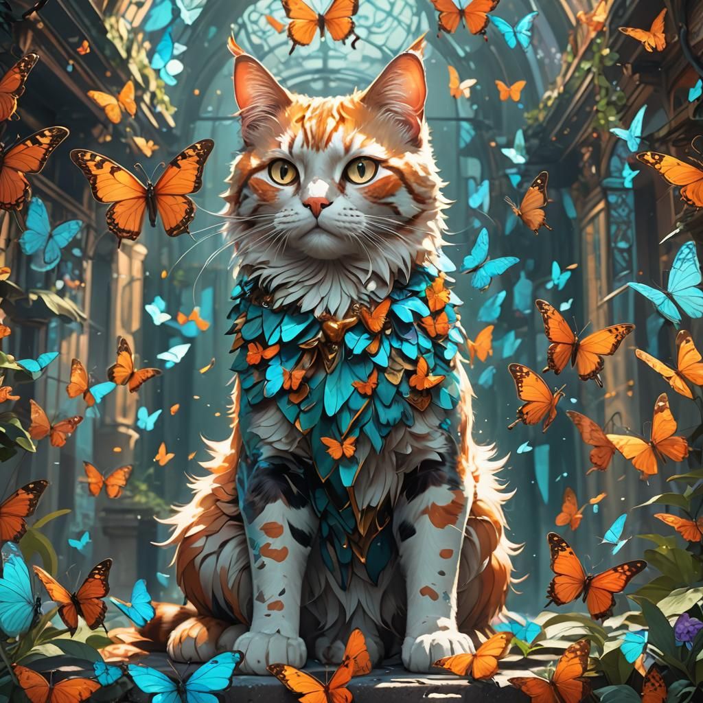 Cat with Butterfly Wings: Hyperdetailed Concept Art