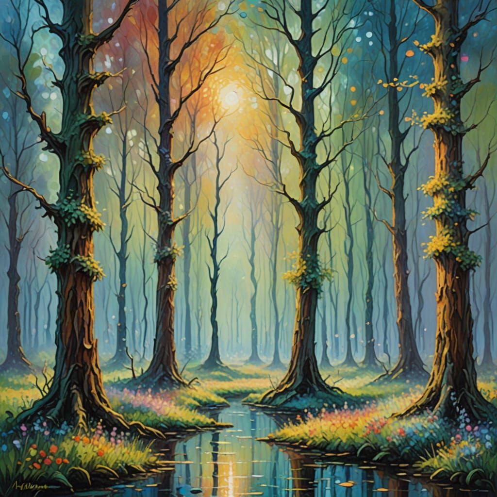 Melting Trees: Impressionistic Forest in Dreamy Light