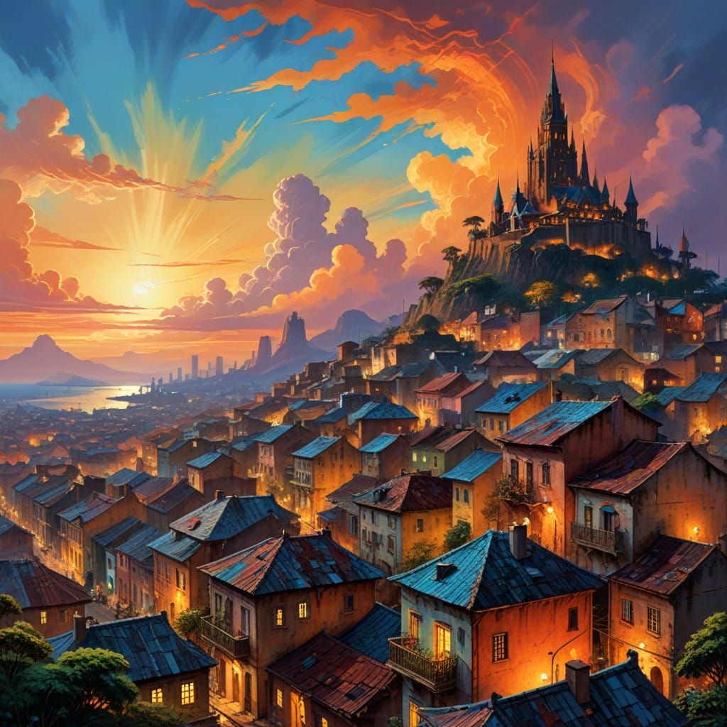 Golden Hour Kinshasa Cityscape in Vibrant Colors