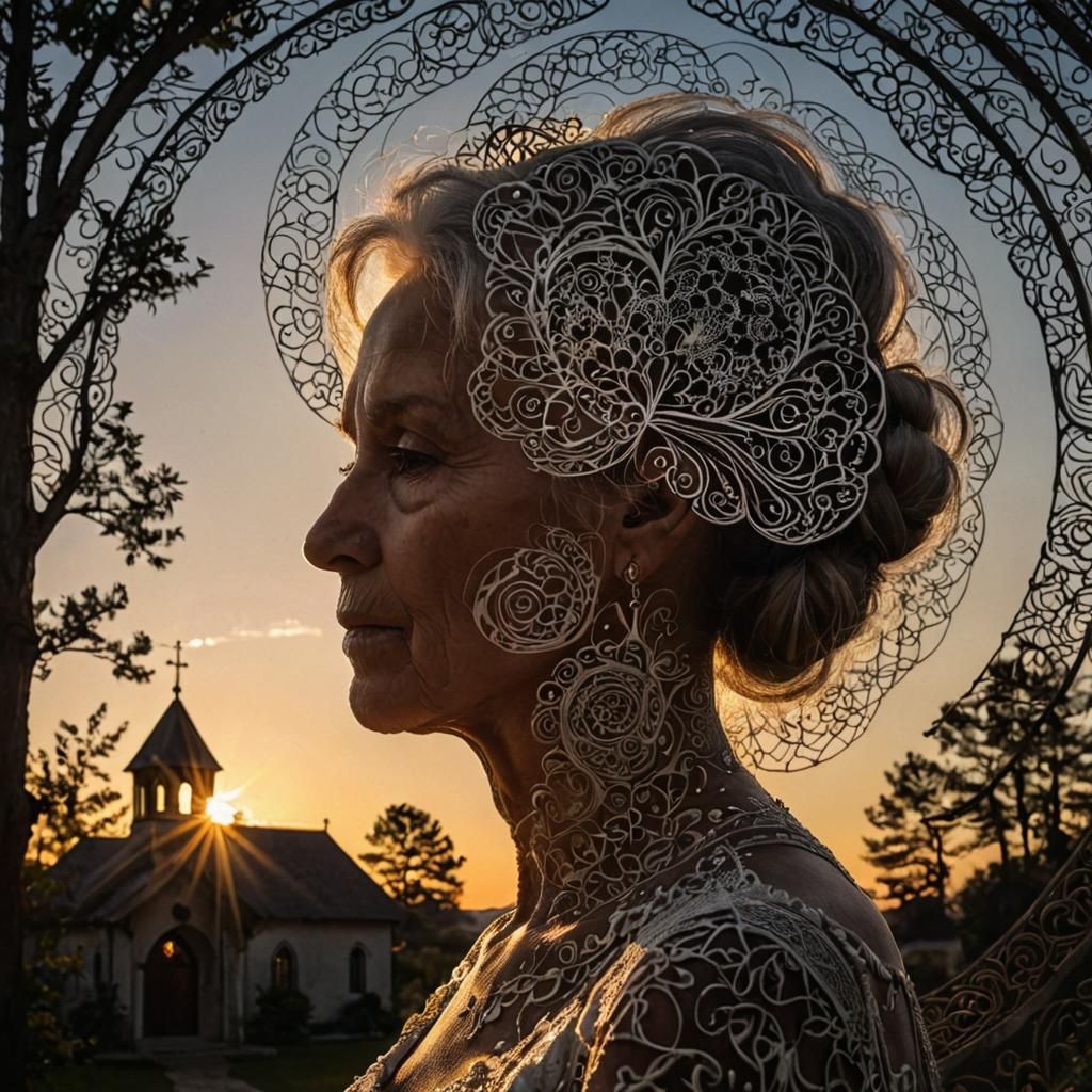 Double Exposure: Bride in Chapel at Sunset