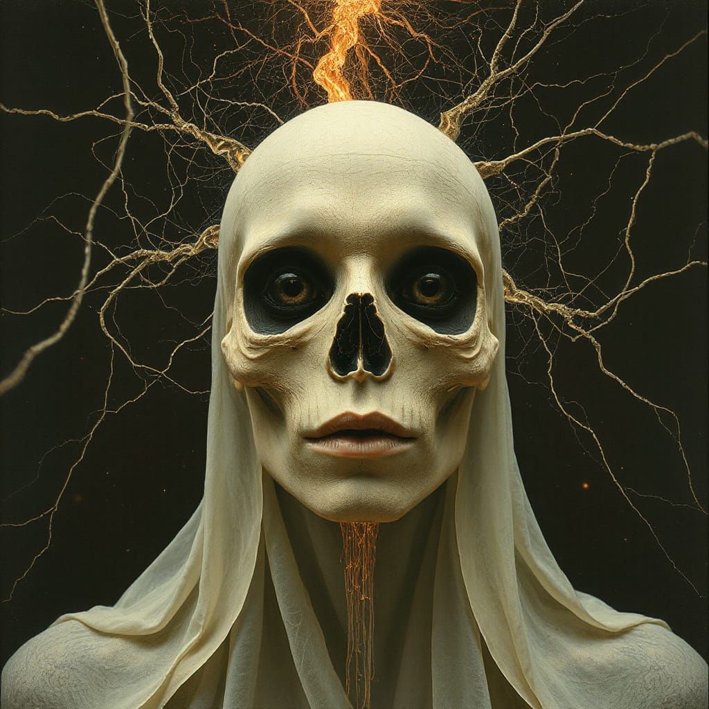 Ethereal Dystopian Portrait in Cosmic Mannerist Style