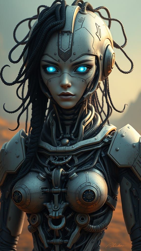 Alien Machine Goddess in Cybernetic Surrealism Style